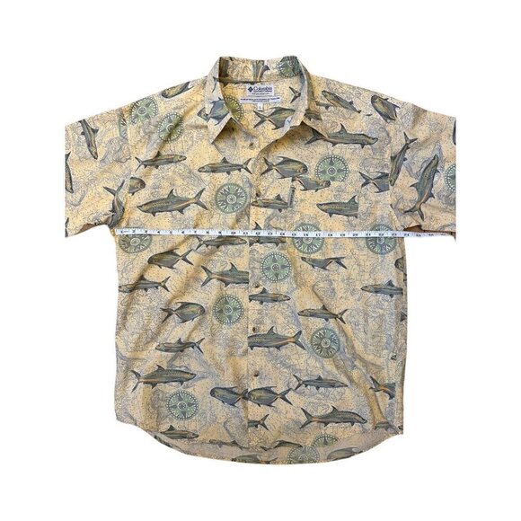 Columbia Fishing Print Shirt Button Up Short Sleeve Outdoor Camp Shirt sz L - Picture 5 of 8